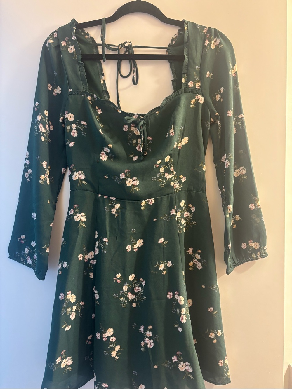 Abercrombie & Fitch Dark Green Floral Long Sleeve Mini Dress